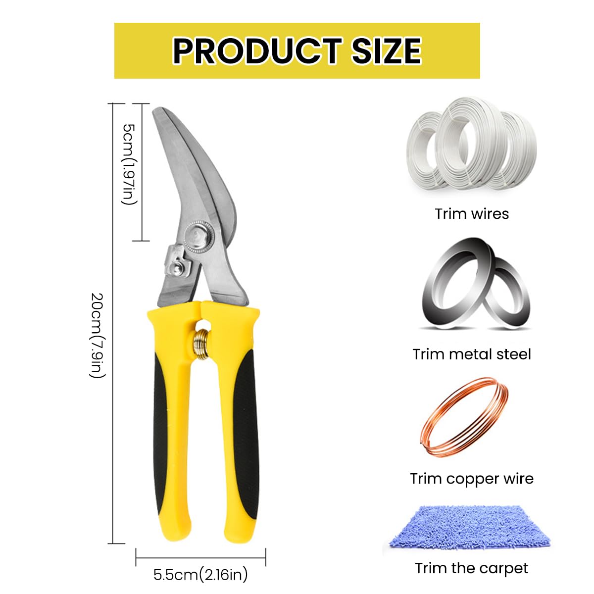 8 Inch Heavy Duty Scissors for Metal Sheet Cutting with Curved Blades and Spring Load | Stainless Steel Build