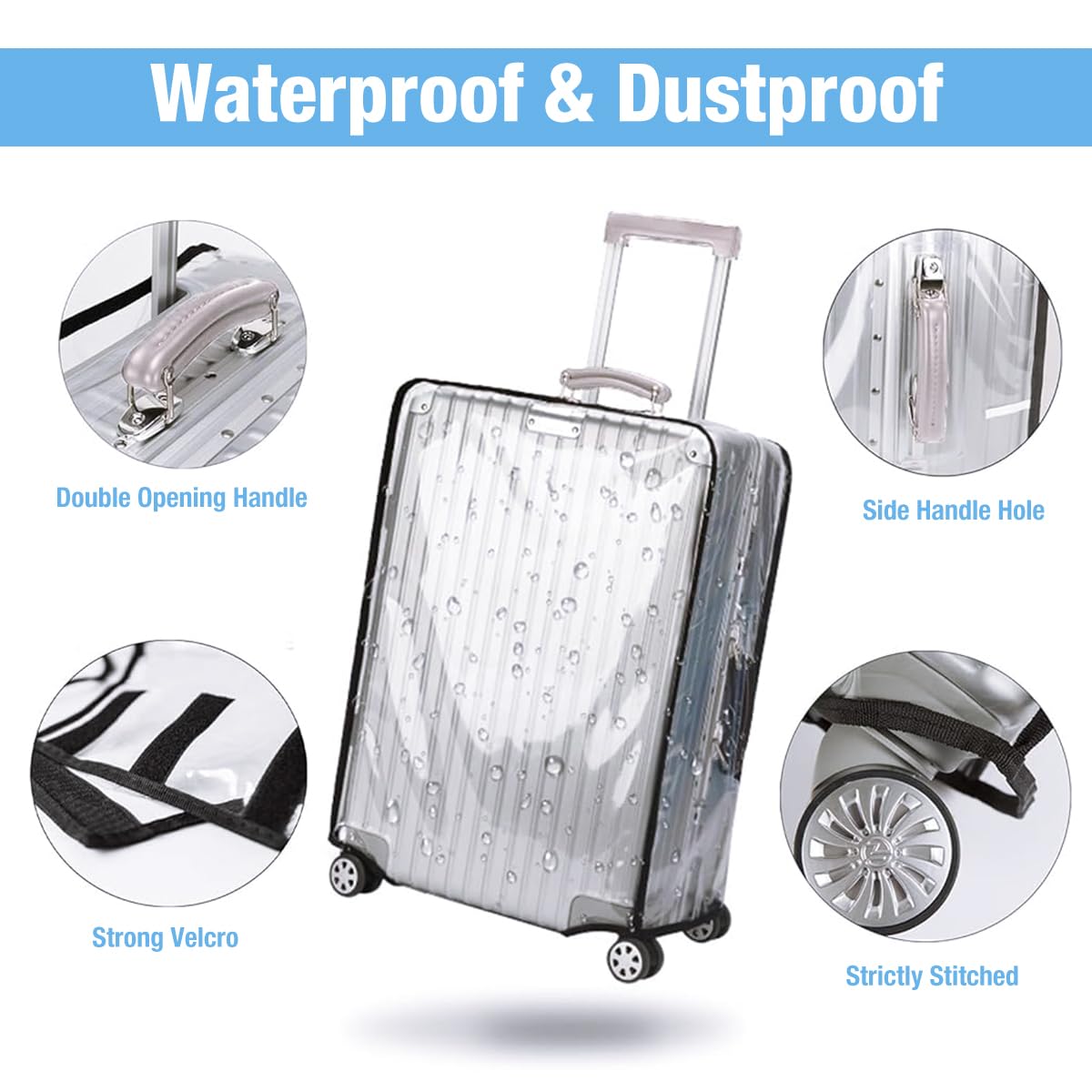 ZIBUYU Suitcase Cover for 24 Inch Luggage featuring Hook and Loop Closure in Transparent PVC