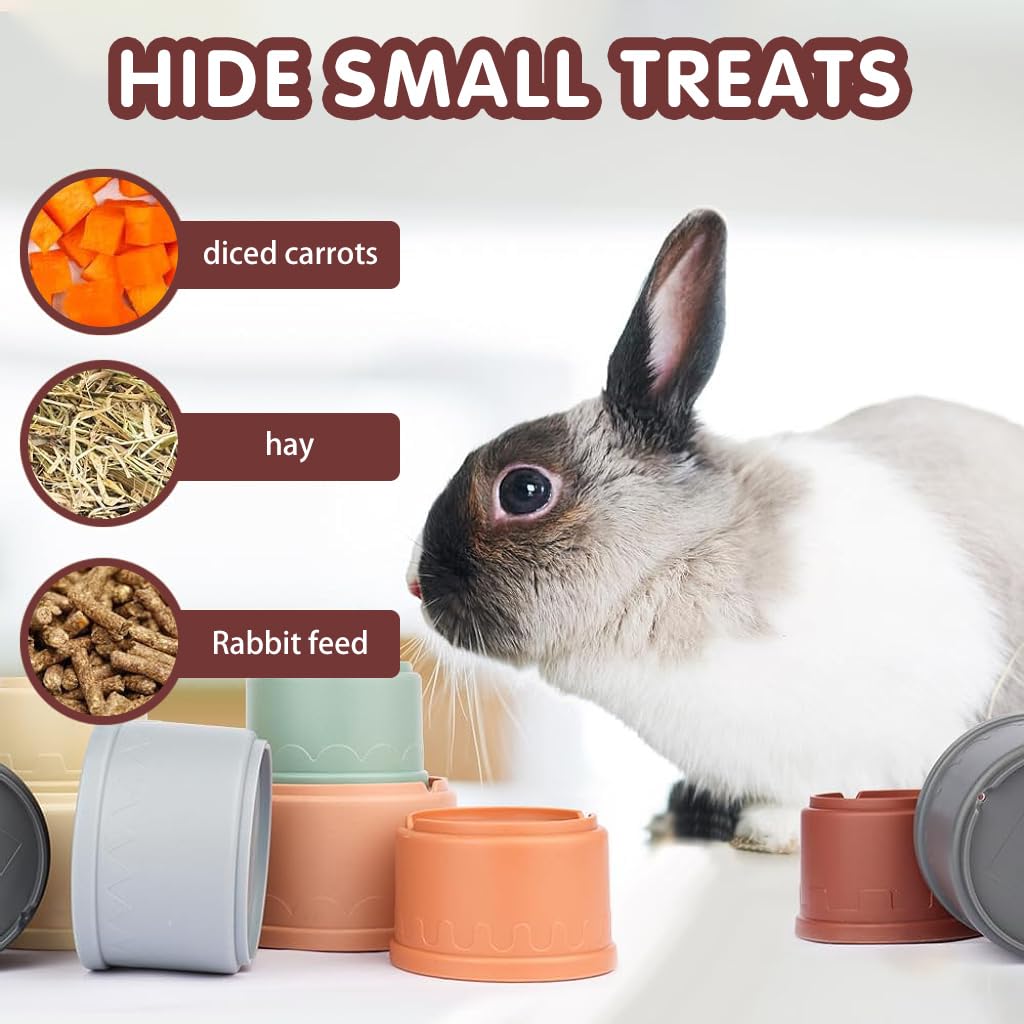 Qpets Bunny Toy for Foraging Fun with 8 Pcs Stackable Cups | BPA Free Pastel Design