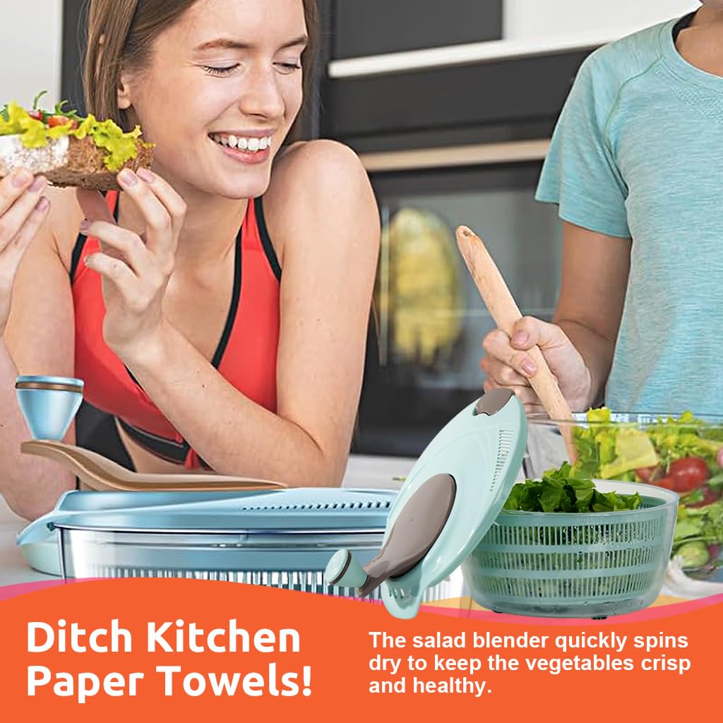 Supvox Salad Spinner for Lettuce and Vegetables with Dual Drainage Lid 4.24 Quart | Family Meal Prep