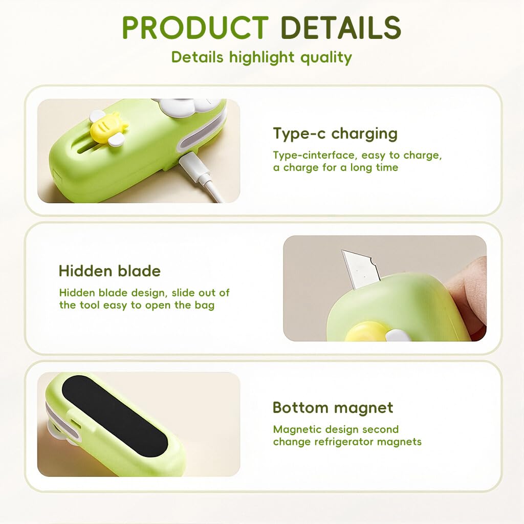 HASTHIP Mini Bag Sealer for Food Storage with Heat Sealing and Built In Cutter | USB Rechargeable