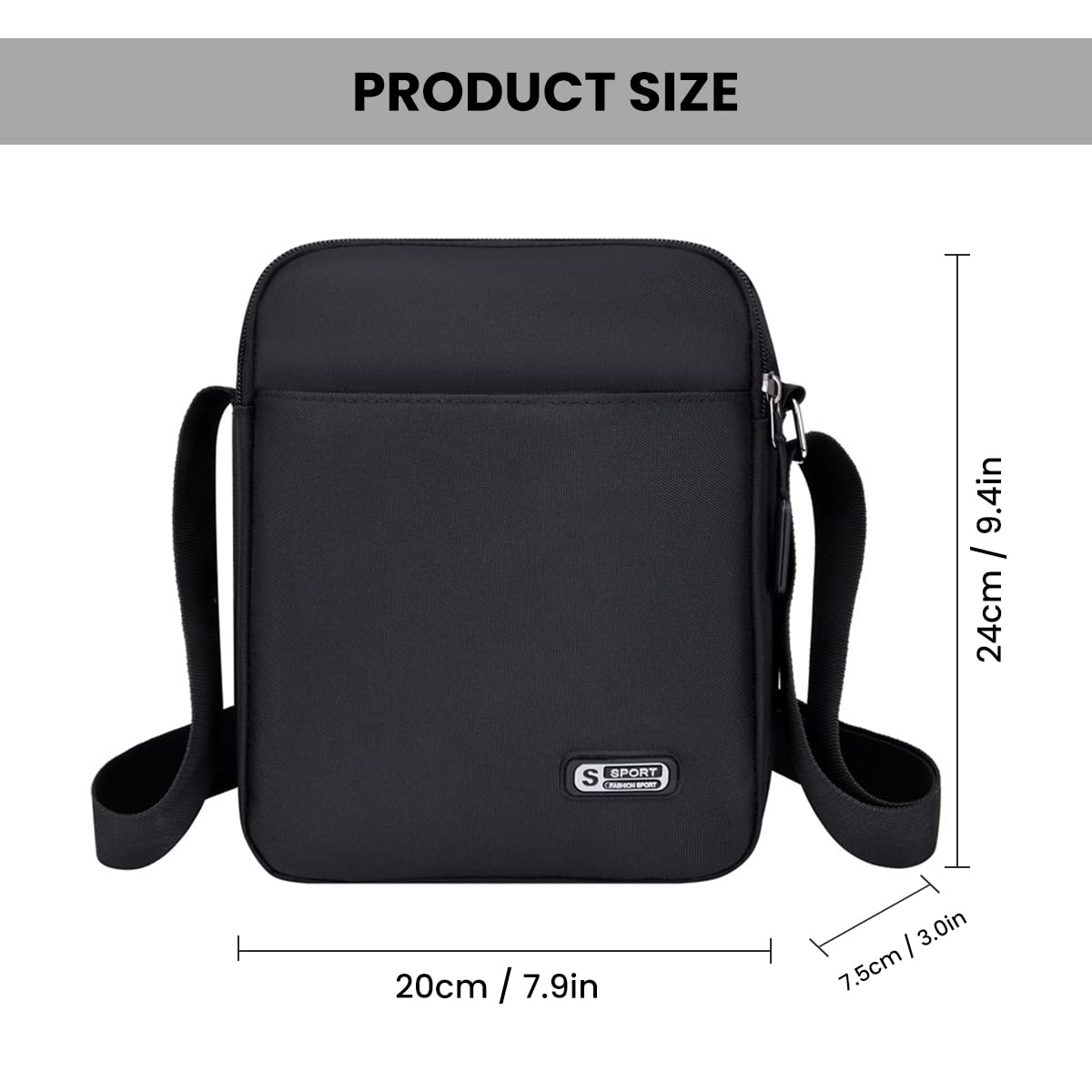 GUSTAVE Sling Bag for Men with Multi Compartments and Waterproof Oxford Cloth 20x7.5x24cm | Classic Black Crossbody for Daily Essentials