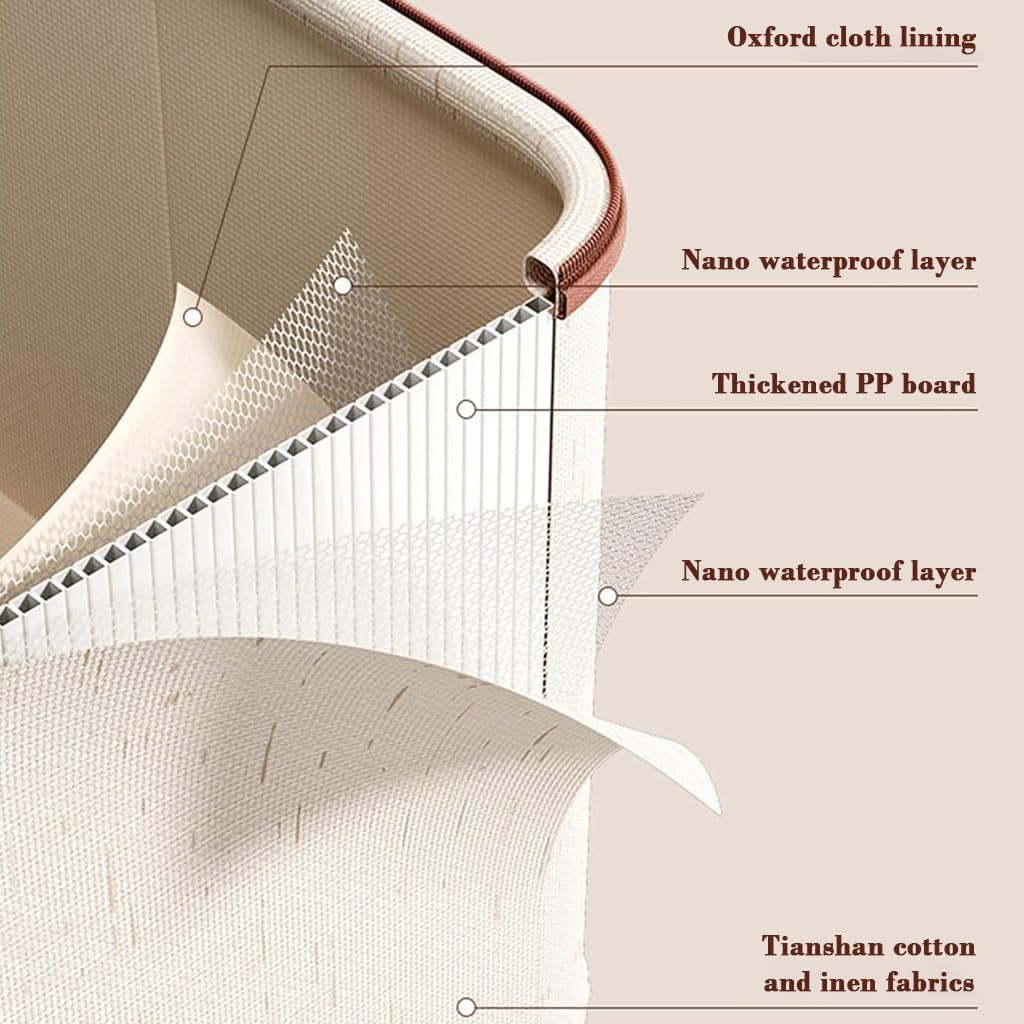 HASTHIP Storage Bins for Clothes with Dual Zipper and Reinforced Handles | 56L Foldable Cotton Linen Boxes