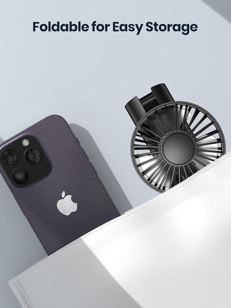 Verilux® USB Handheld Fan Mini Desk Fan Neck Fan with Detachable Neck Strap 3 in 1 Variable  USB Cordless 5000mAh Portable Pocket Cooling Fan for Travel, Hiking, Office, Purple