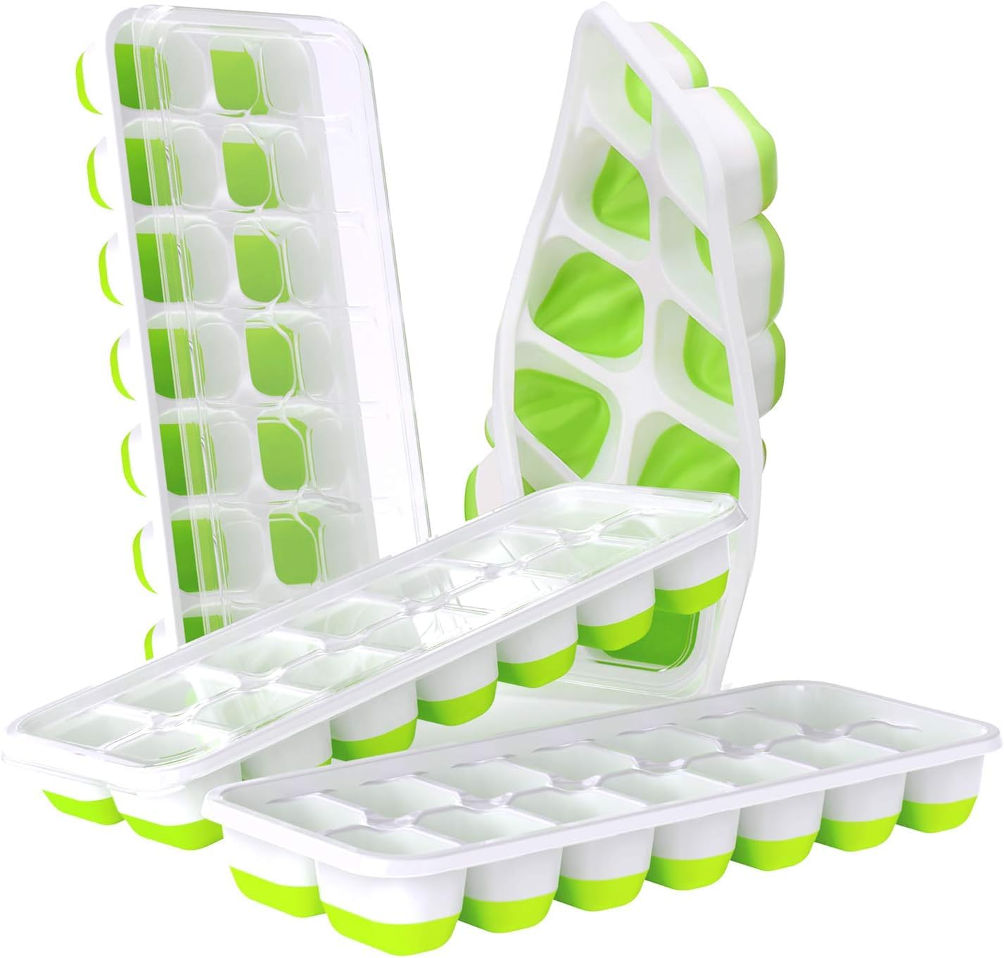 HASTHIP® 4 Pack Ice Cube Trays, Airabc Silicone with Removable Lid, Easy-Release Silicone & Flexible, BPA Free, for Cocktail, Freezer, Stackable Ice Trays with Covers