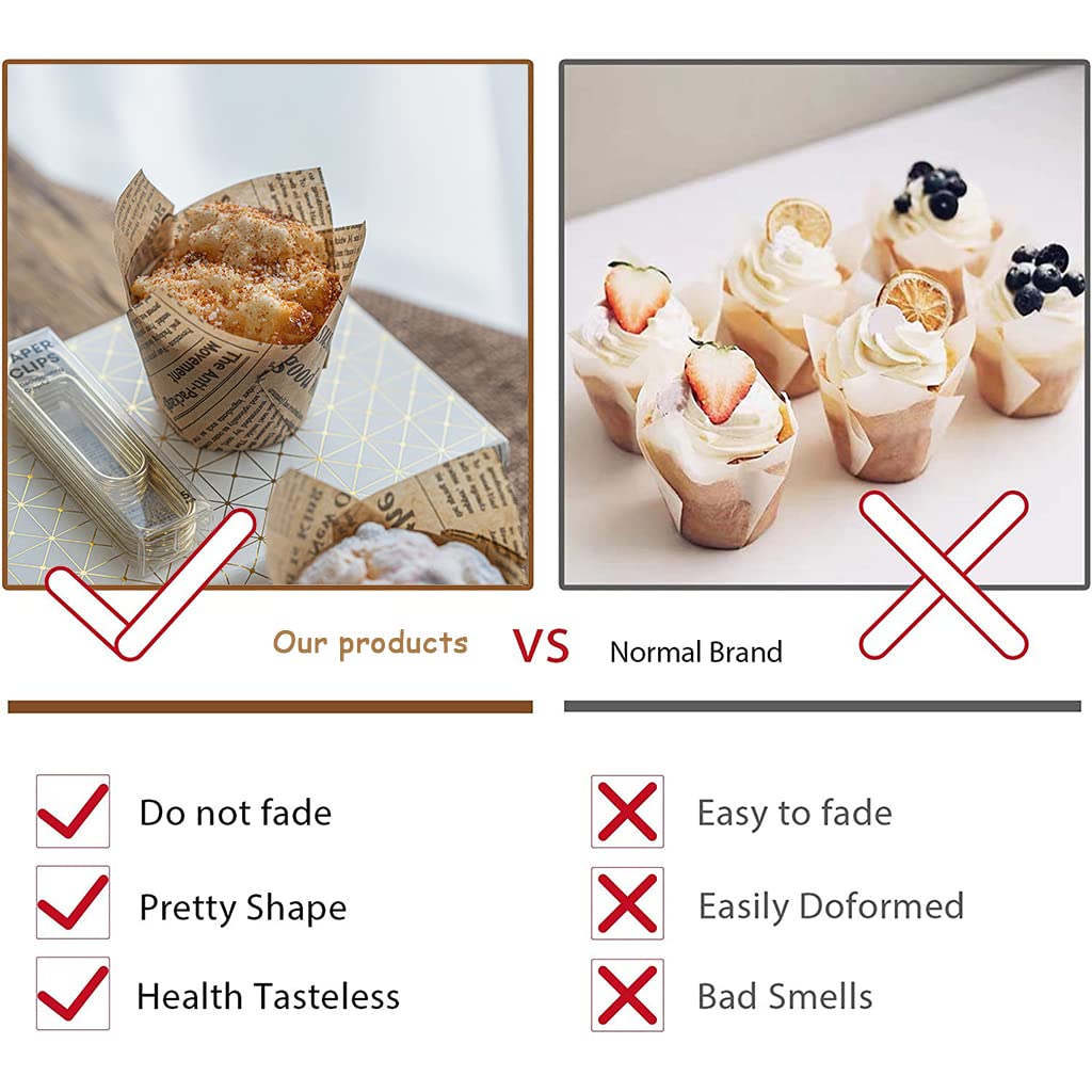 Supvox Cupcake Liner for Baking Weddings and Birthdays featuring 100pcs 5cm Tulip Cups | Natural Newspaper Printed Greaseproof Paper