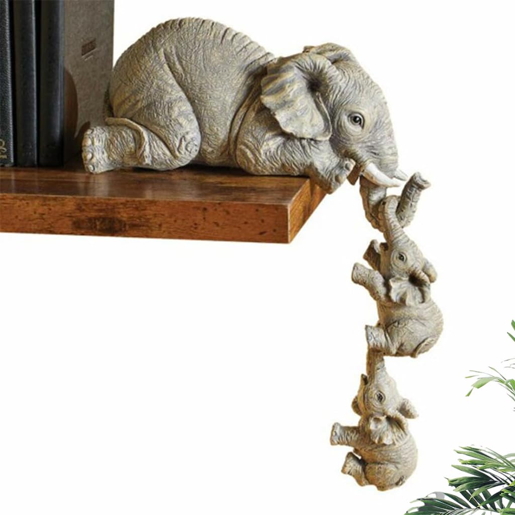 HASTHIP Elephant Sitter Decor Set for Home or Office featuring Hanging Edge Resin Figurines