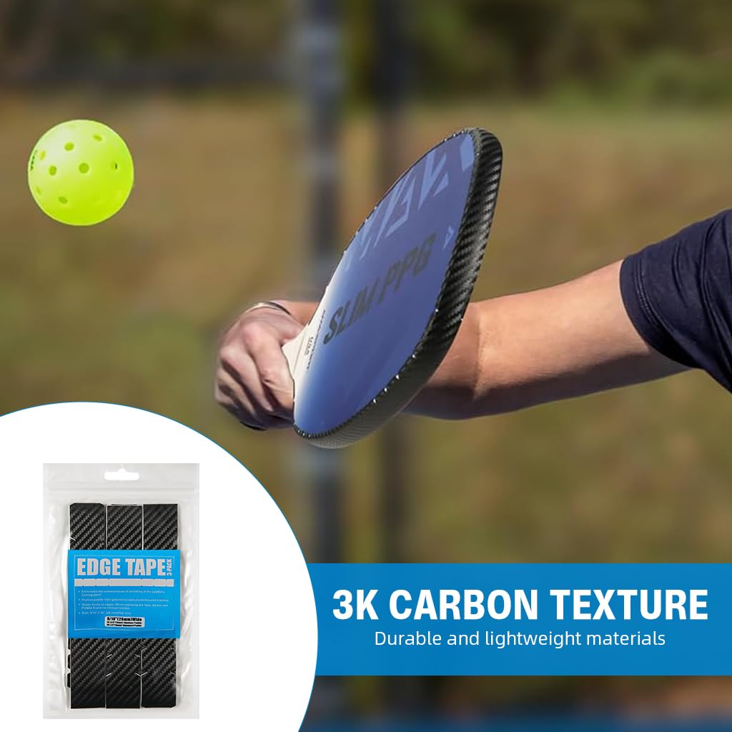 Proberos Pickleball Paddle Edge Protector Tape 3 Pcs with Self Adhesive PU Stripe | Carbon Fiber Pattern for Racket Protection