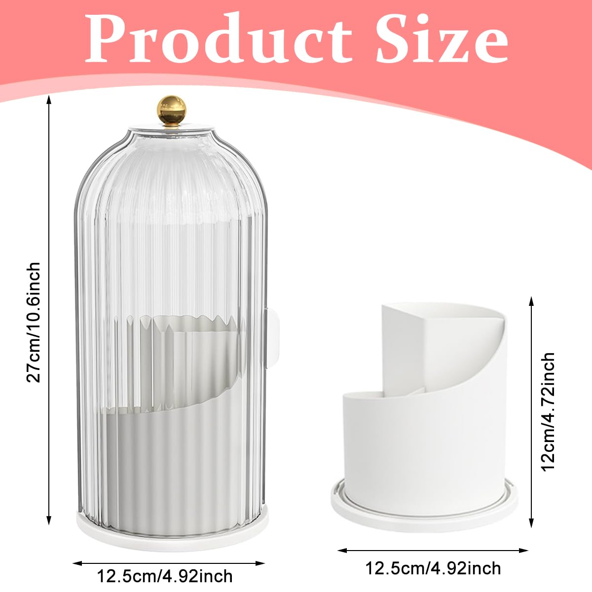 MAYCREATE Makeup Brush Holder for Vanity with 360° Rotatable 3 Grid Design | Clear Lid 12.2×27 cm Plastic Organizer