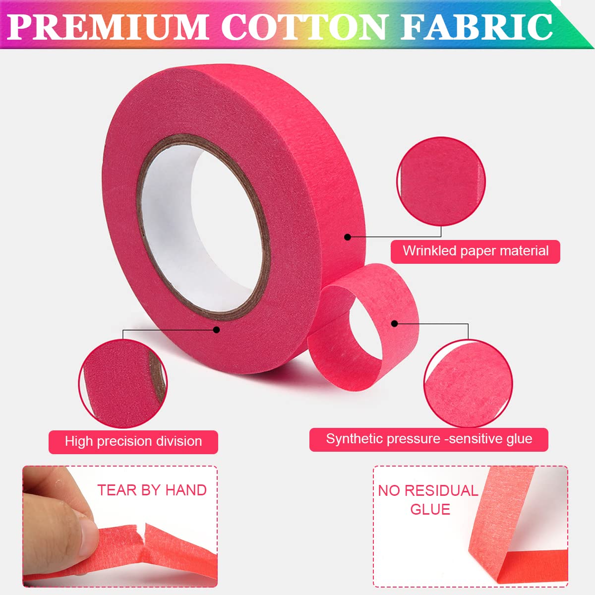 Hasthip Glow Tape for Party and DIY Crafts with Self Adhesive Cotton Fabric | 6 Colors 0.6 in x 16.5 ft