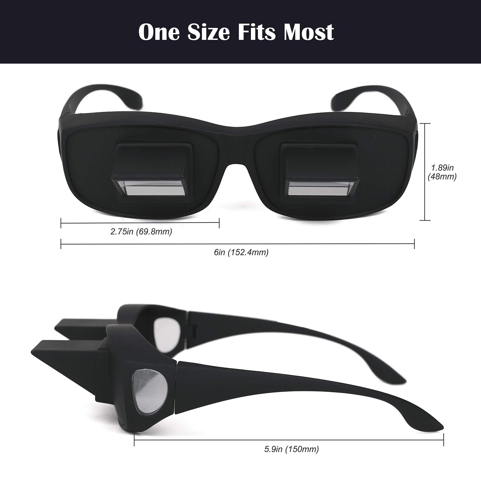 ELEPHANTBOAT Lazy Prism Glasses for Reading in Bed with 90° View | Black Plastic 160mm Frame