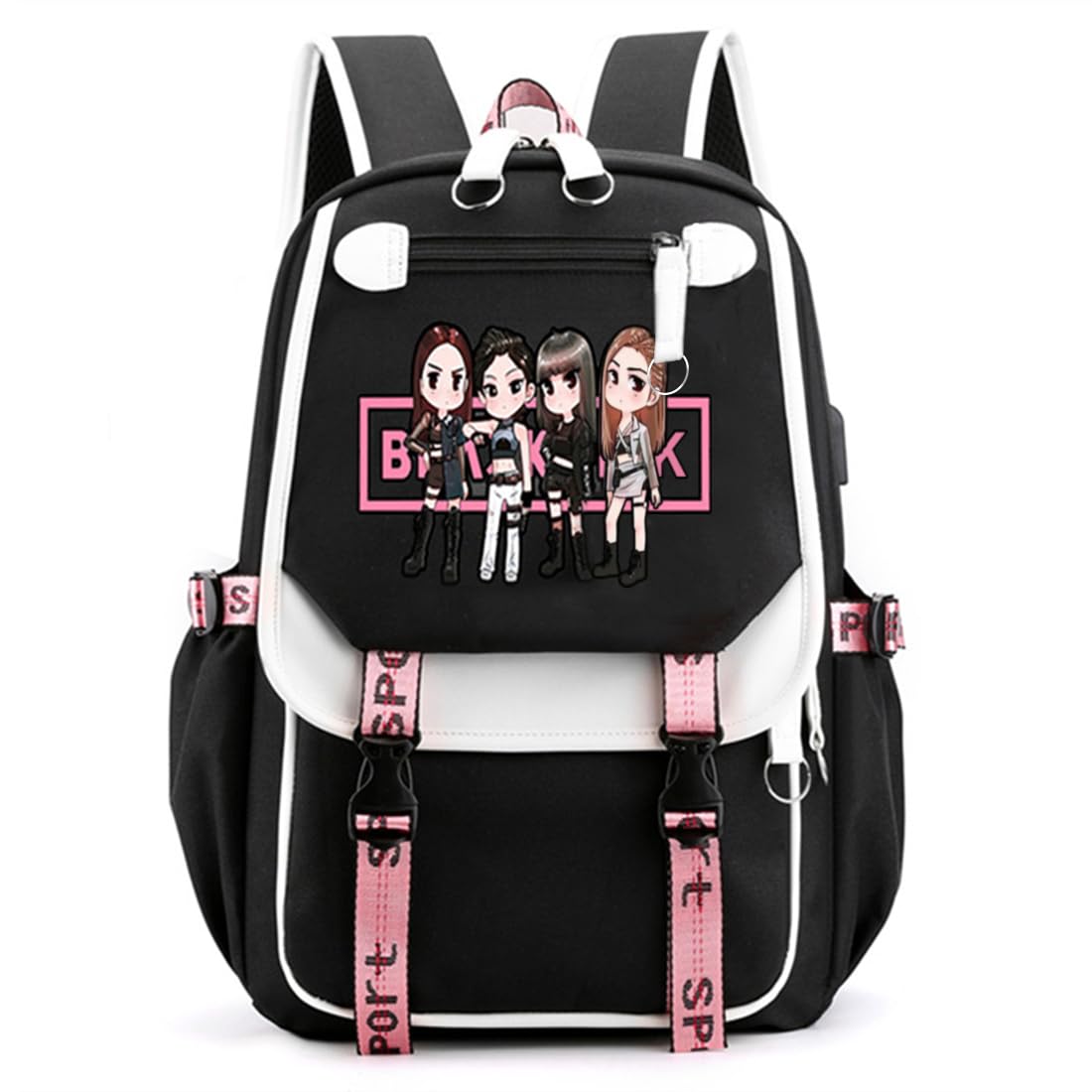 PALAY® Blackpink School Backpack For Girls School Bag With Usb Charging & Headset Port Kpop Idol Print Laptop Backpack College School Bookbag For Boys