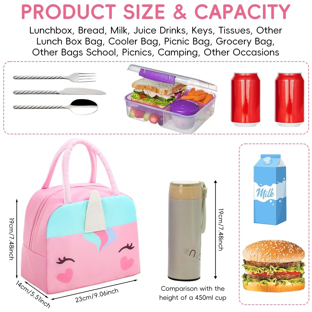 Zibuyu Nylon Lunch Bag for Kids and Girls featuring 3D Unicorn Design 23x14x19 cm | Insulated Foil Storage
