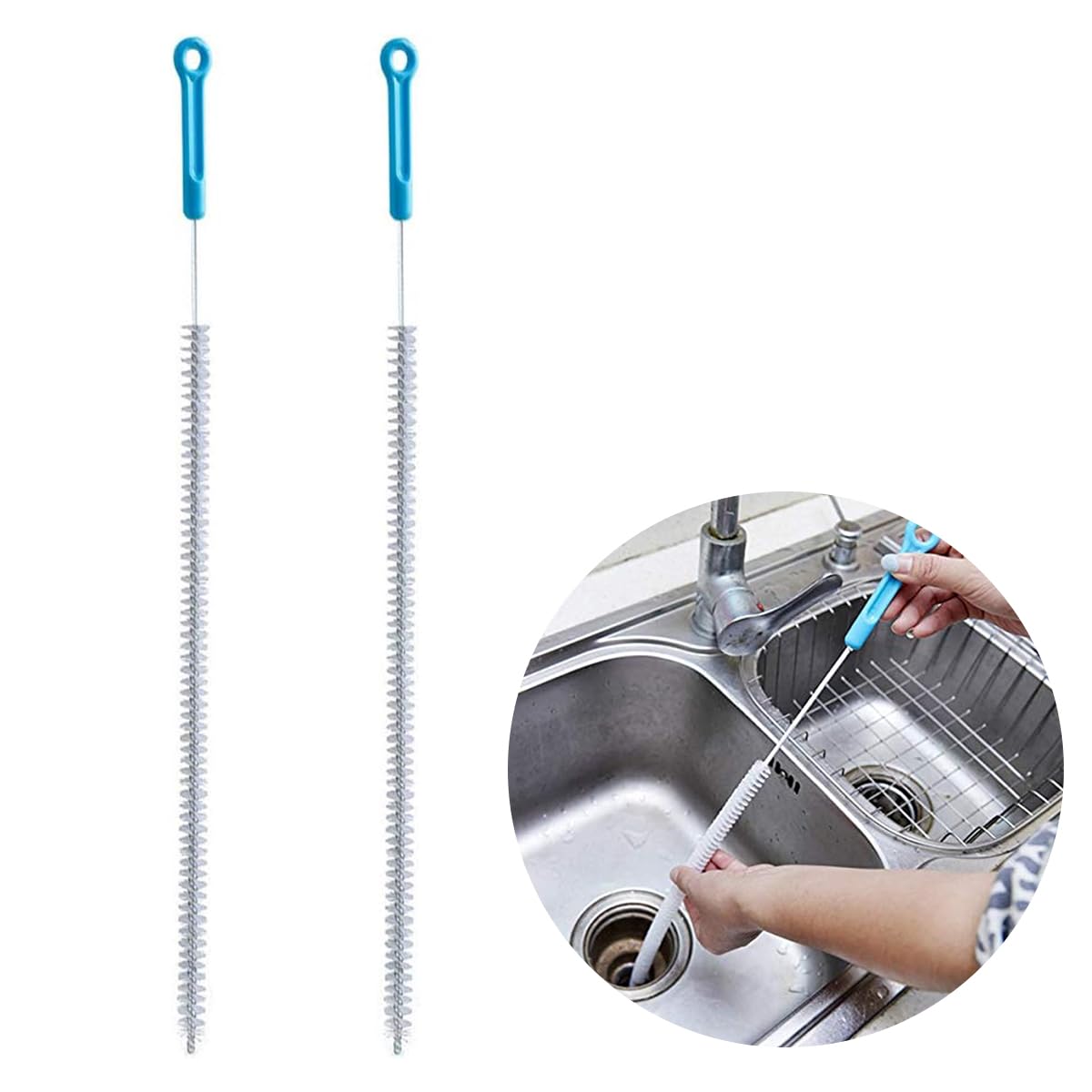 HASTHIP Flexible Sink Water Pipe Drain Dredge Tool for Bathroom Cleaning with 27.56 in PET Wire Brush | Prevents Clogs and Improves Drainage Flow