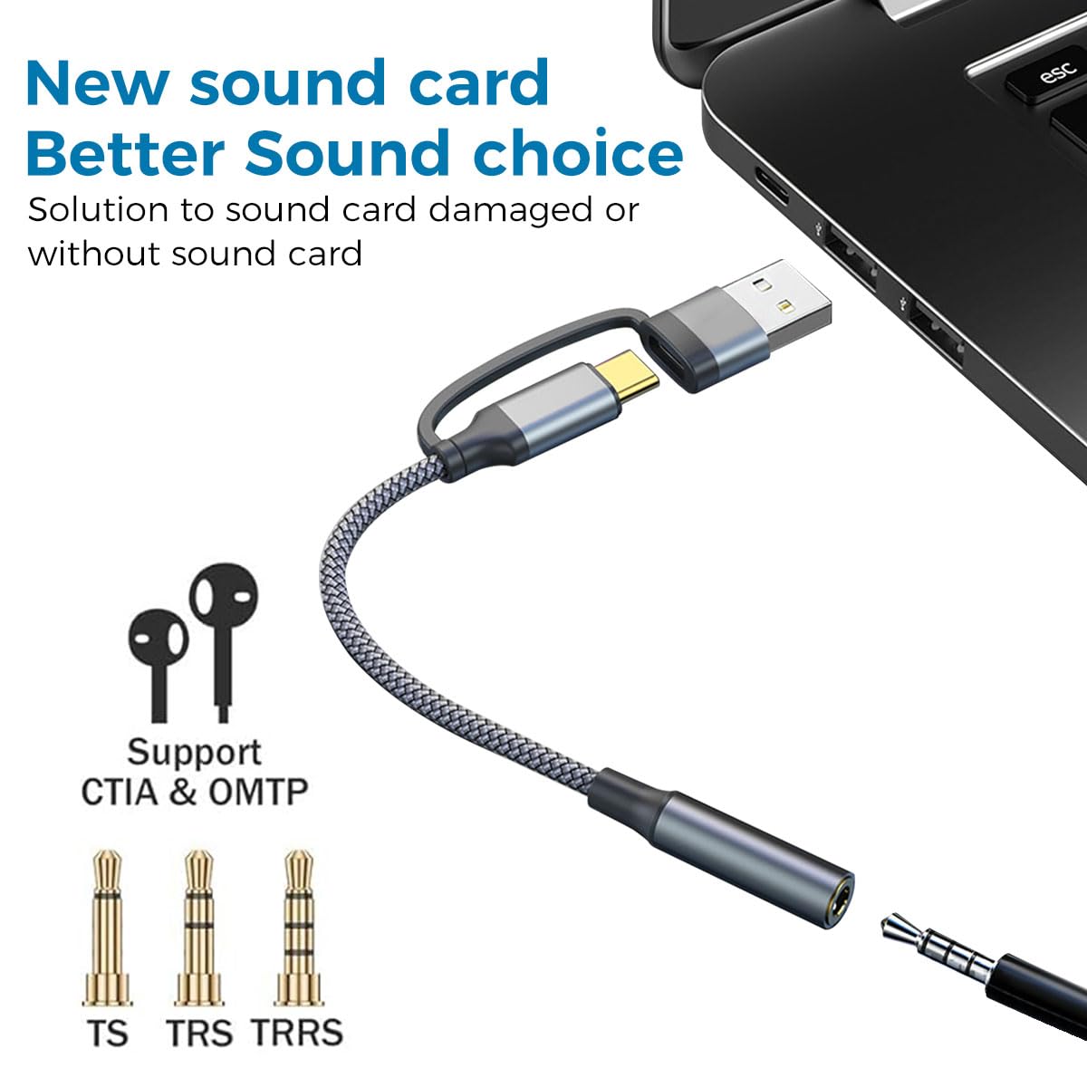 ZORBES USB to 3.5mm Audio Adapter for Type C Devices with 24bit 96kHz DAC Chip | Aluminum Alloy Design