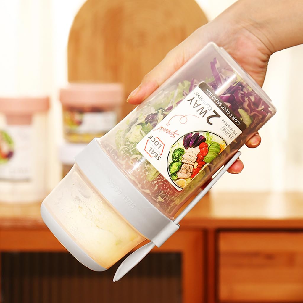 HASTHIP Breakfast On the Go Cup for Yogurt and Oats with 350ml and 760ml Dual Containers | Leak-Proof PP Jar Featuring Screw Cap and Detachable Sauce Case
