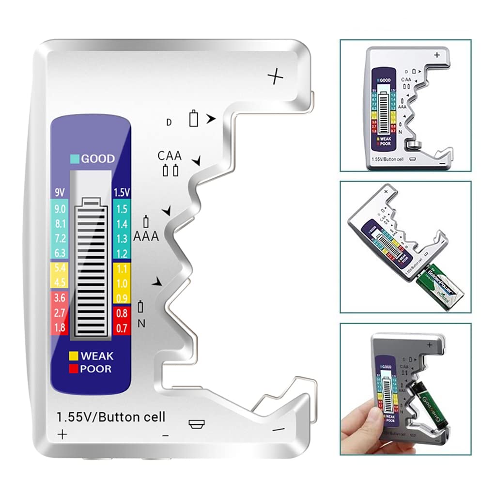 Serplex Battery Tester for AA AAA 9V C D N 1.5V Batteries with LCD Display & Color Index | 2 PCS