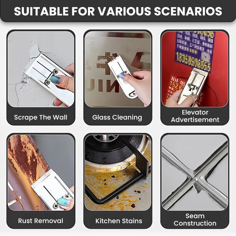 Serplex Stainless Steel Razor Scraper with 10 Blades and One Button Blade Release for Glass | Compact Utility Cleaner Tool