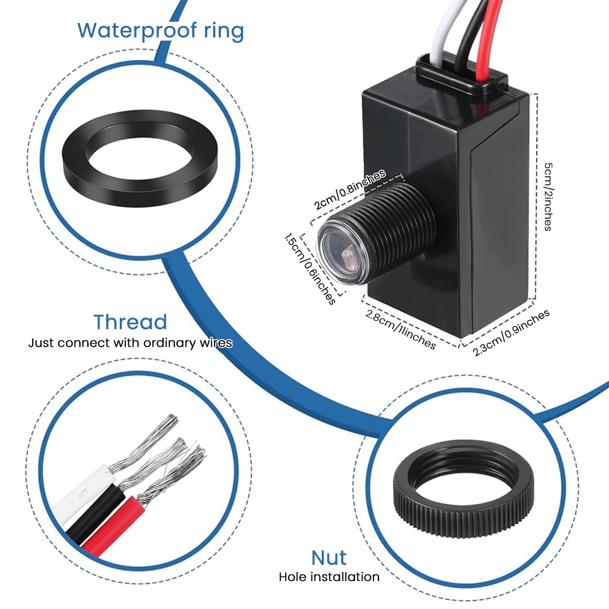 Serplex® 3Pcs Light Sensor Controller Sensor Attachment DIY Modification 120-277V Photoelectric Switch Sensor for Ceiling Light, Porch Light, Stair Light, Pathway Light