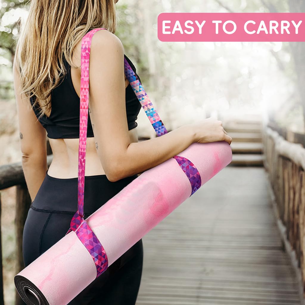 Proberos Yoga Mat Carrying Strap 5.5ft with Dual Hoops featuring Nylon and Green Mandala Print