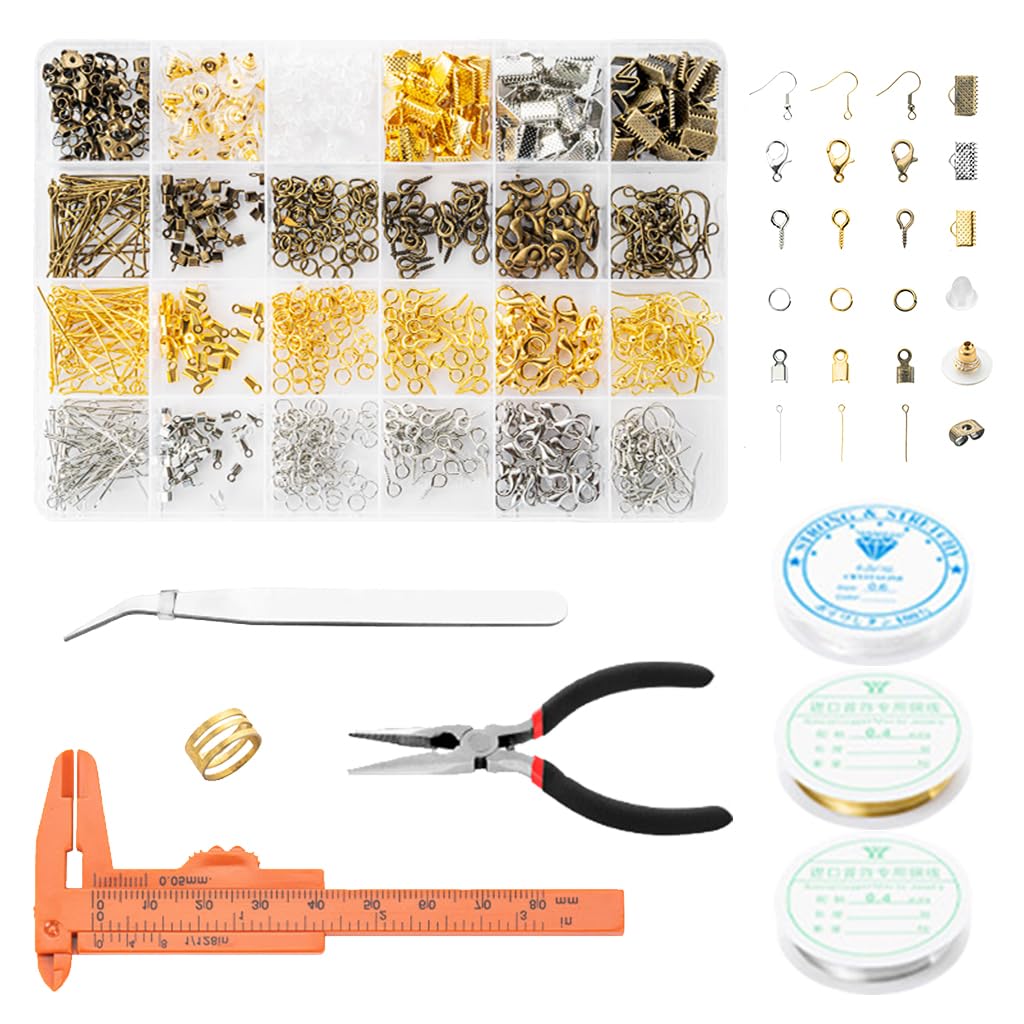 HASTHIP® 977 PcsCrimp Beads Kit for Jewelry Making, Knot Covers, Crimp Bead Covers, Crimp Tubes, Jump Rings and Wire Guardians with Crimping Pliers, Elastic String for Bracelets Necklaces Making