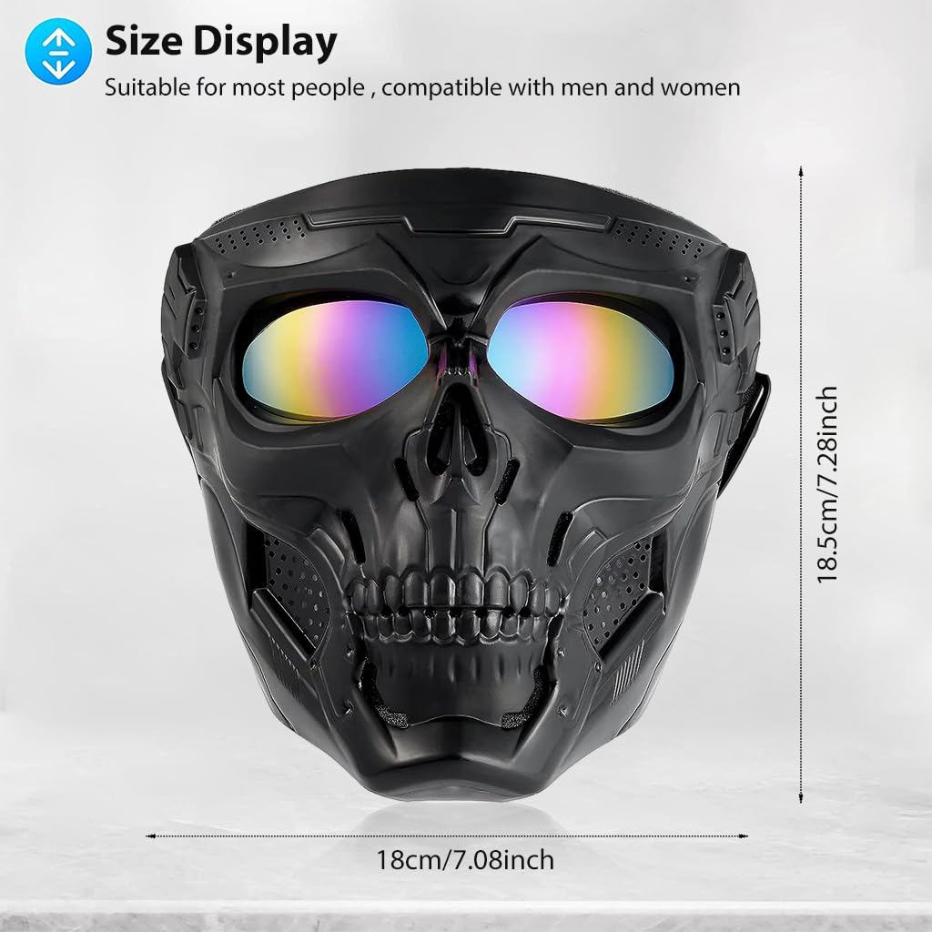 PROBEROS protective goggles with detachable mask for motorcycle riding featuring skull design and UV protection | full face cover for men and women