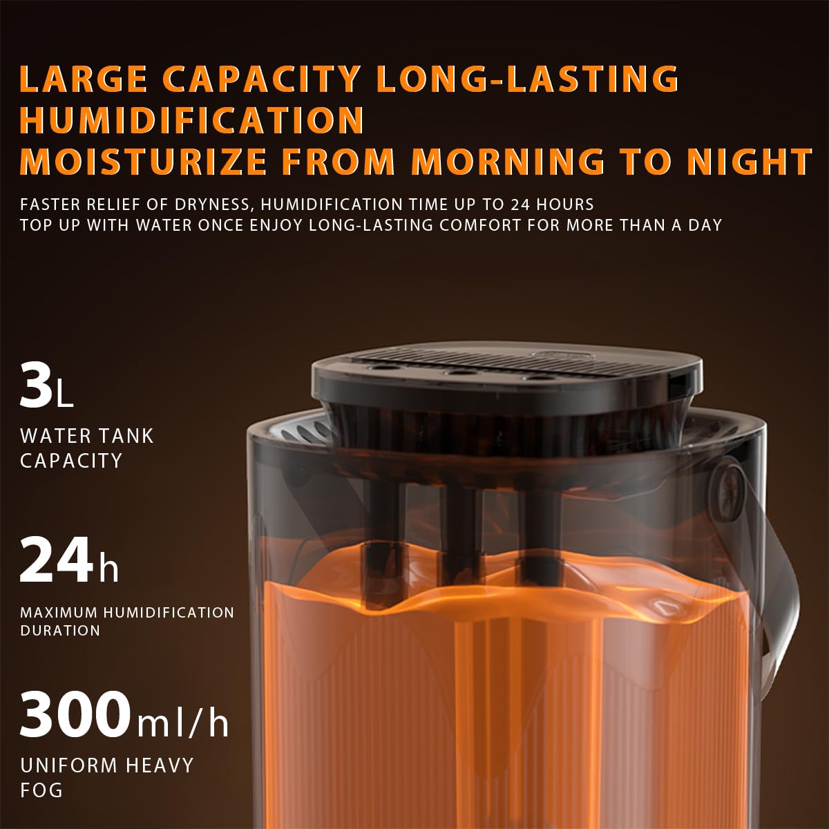 HANNEA Cool Mist Humidifier for Bedroom with 3L Tank and Triple Nozzle Design | Quiet LED Night Light