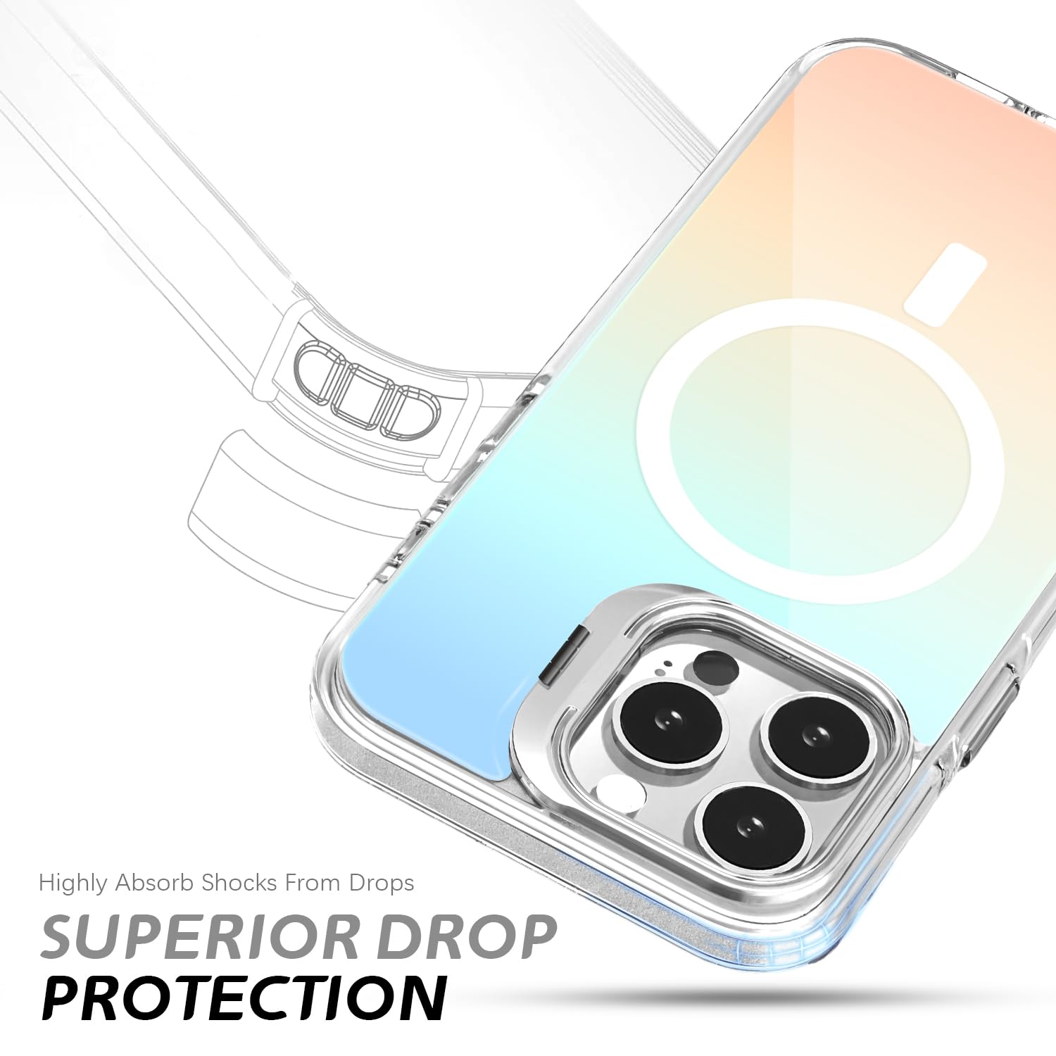 ZORBES Back Case Cover for iPhone 16 Pro with Foldable Camera Guard and Magnetic Lock | Color Changing PC and TPU Shockproof Design