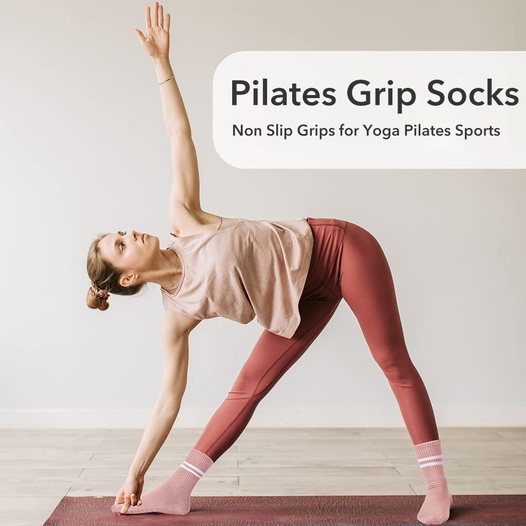 Proberos Yoga Socks for Women with Anti Slip Silicone Grip and Breathable Cotton | 2 Pairs Pink and Purple
