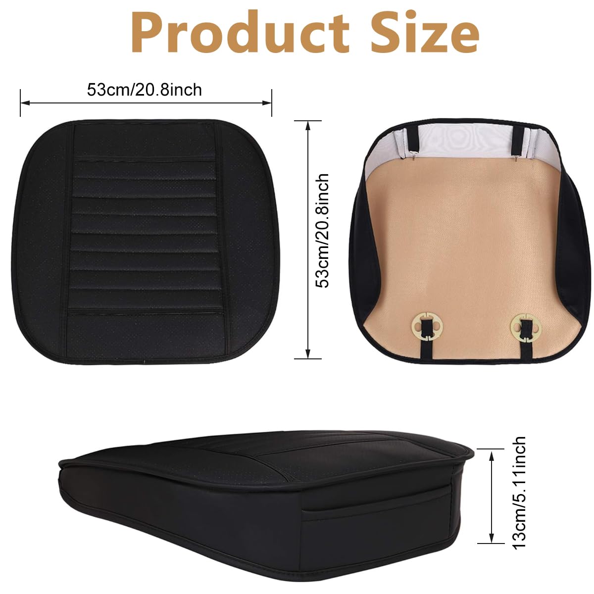STHIRA Car Seat Cover for Front Seats with Dual Pocket Design 52x50cm | Bamboo Fiber Anti Slip Cushion