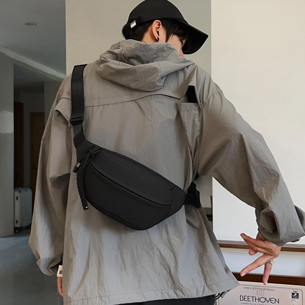 ZIBUYU Waist Bag for Men featuring Double Layer Storage with Waterproof Nylon Design | Lightweight Crossbody Travel Pouch