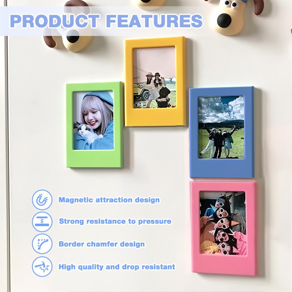 HASTHIP Magnetic Photo Frames for Refrigerator with Strong Magnet and Resin Build | 4Pcs 3in Colored Display