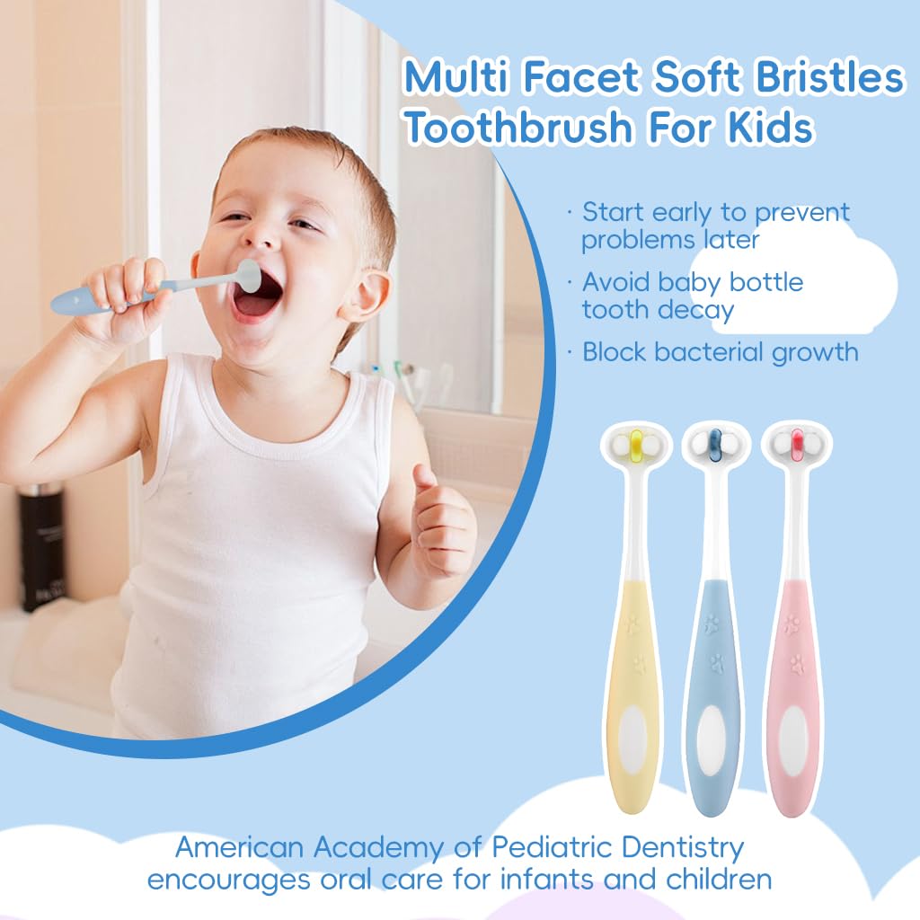 SNOWIE SOFT® 3Pcs Toddler Toothbrushes Multi Facet Soft Bristles Toothbrush Cartoon Kids Toothbrushes with Rubberized Handle Toddler Kids Toothbrushes for 3-12 Year-Old