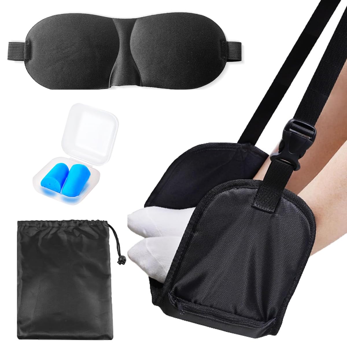 HASTHIP Airplane Footrest for Travel with Adjustable Hanging Straps & Eye Mask | Comfortable Leg Rest
