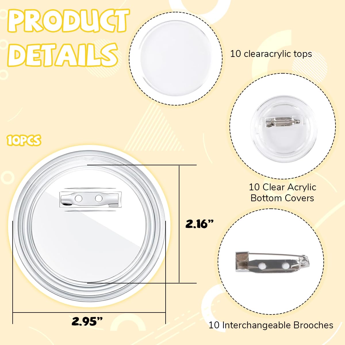 HASTHIP DIY Badges for Personalized Logo Design with Built In Pin Back | 10Pcs 75mm Transparent Covers