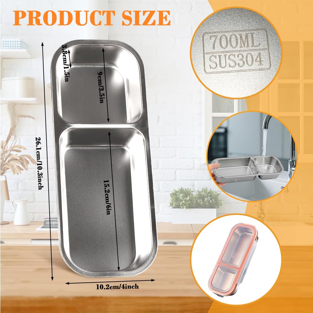 Supvox Food Container 700ml for Meal Prep with Two Compartments and Clear Seal Lid | Stainless Steel Storage Box