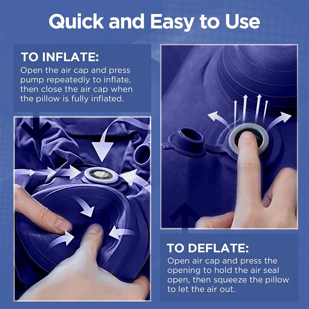 HANNEA Inflatable Air Travel Pillow for Flight and Office with Self‑Inflating Valve | Dark Blue 16x11x18 in Footrest for Adults and Kids