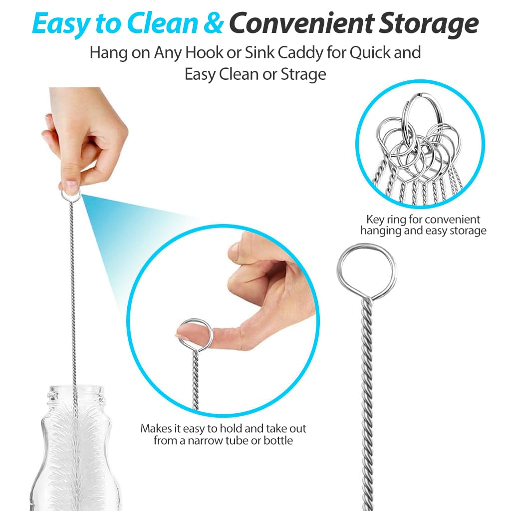 ZIBUYU Straw Cleaner Brush for Reusable Straws with Stainless Steel Handle and Nylon Bristles Pack of 10