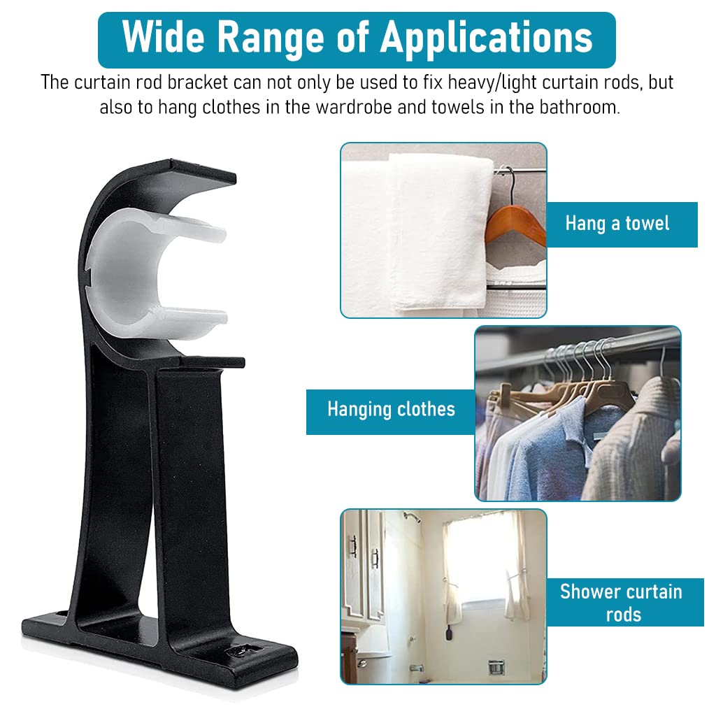 HASTHIP Curtain Rod Brackets for 1 inch Rods with Screw Mount Support | Aluminium Alloy Black 2 Pcs