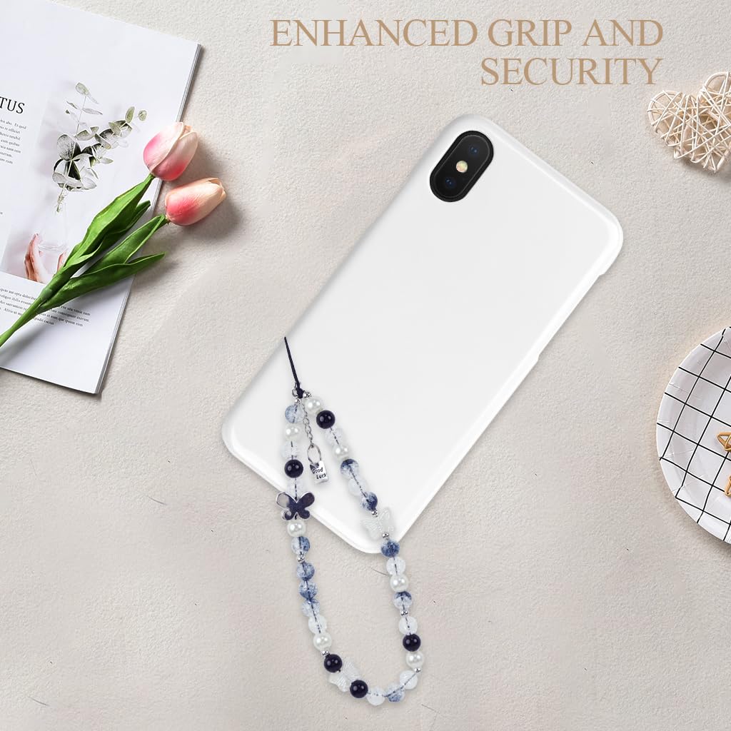 ZIBUYU Fashion Phone Lanyard Butterfly Black and White Beaded Phone Lanyard for Girls Acrylic Beaded Phone Lanyard Anti-slip Phone Lanyard Chic Phone Ornament Lanyard