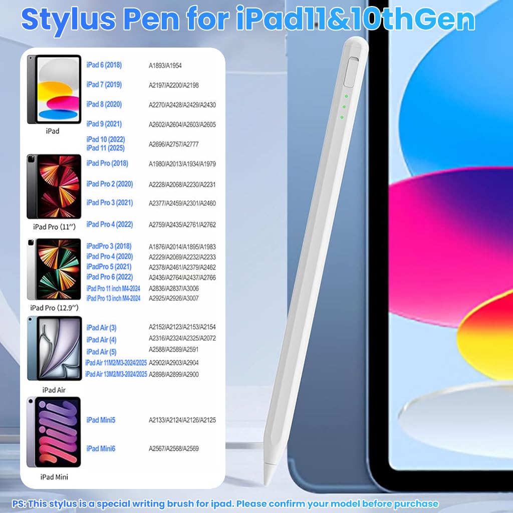 ZORBES Stylus Pen for iPad 11 and 10th Gen with Palm Rejection and Magnetic LED Display | Fast 14min Charging