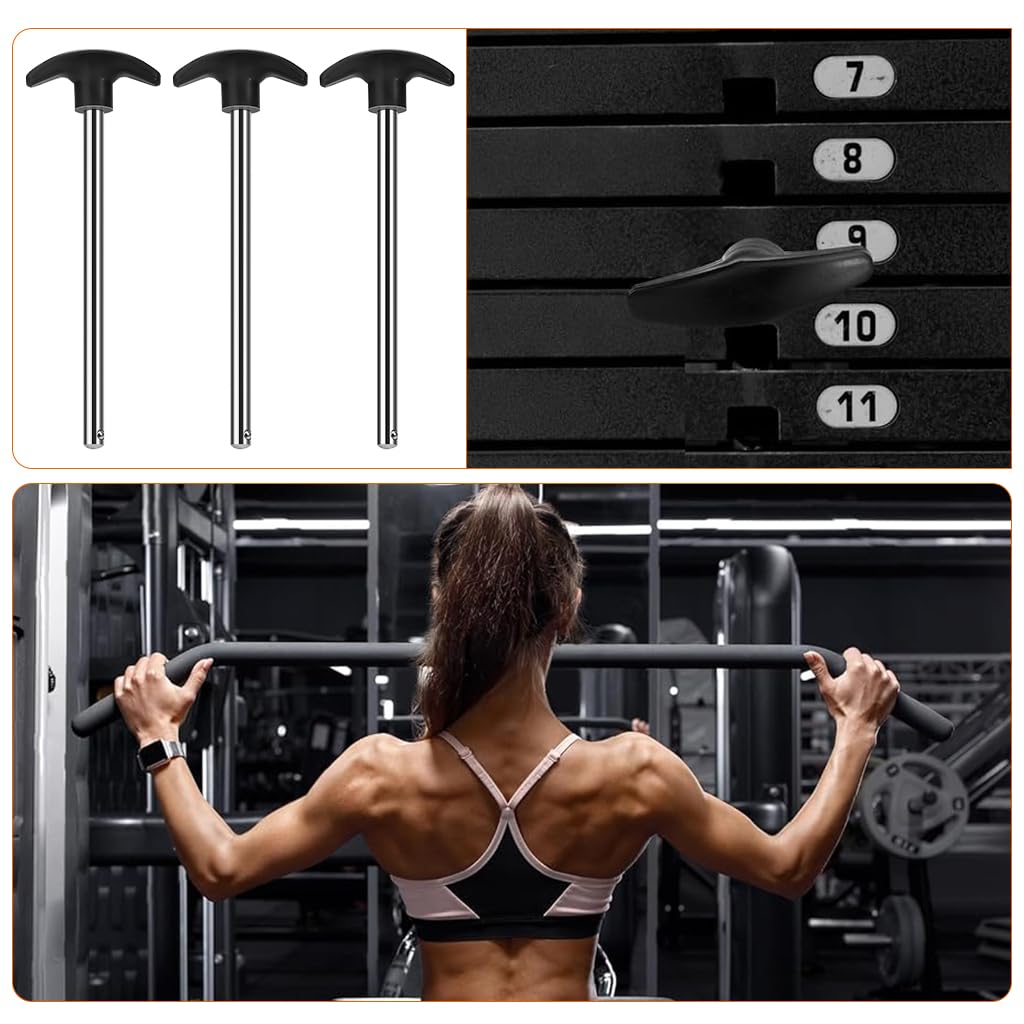 Proberos Weight Stack Selector Pin for Gym Machines featuring 6 in T Handle and 3 8 in Shaft | Hardened Carbon Steel Set of 3