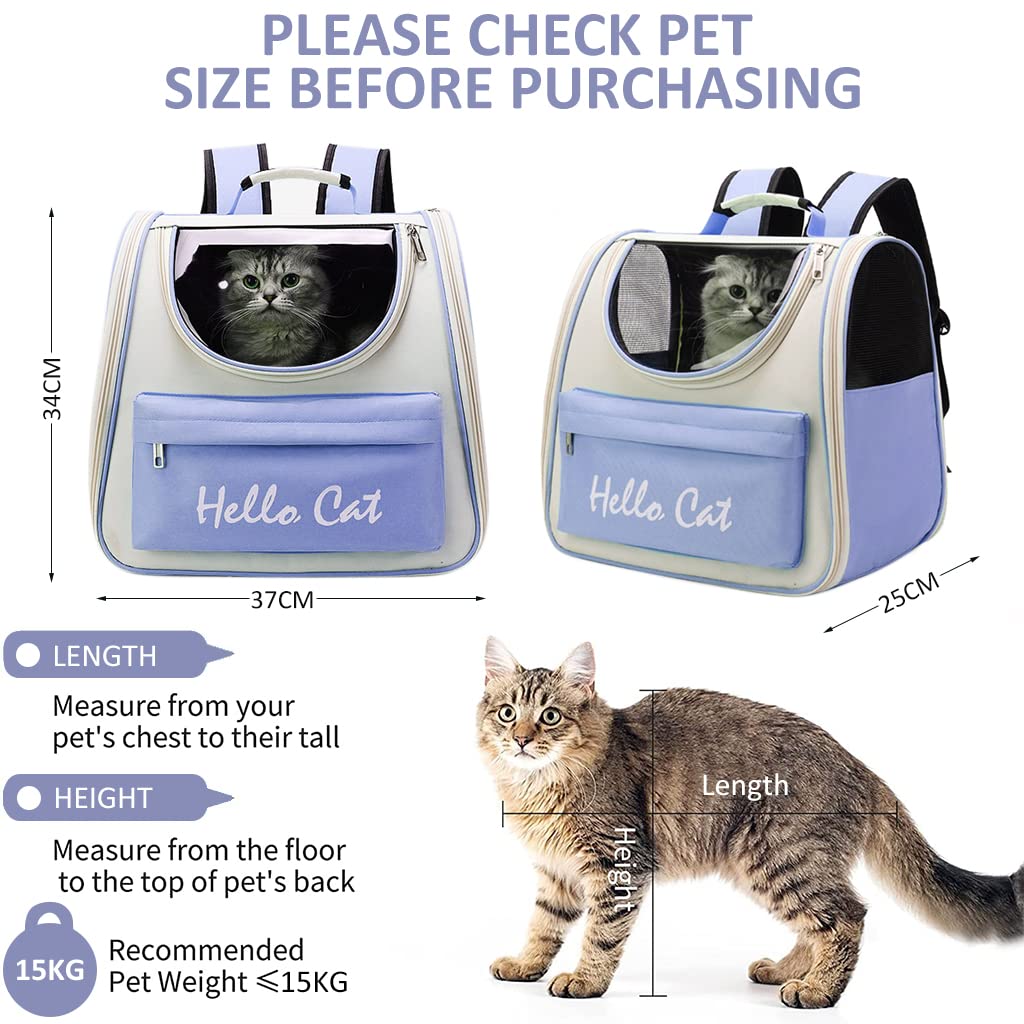 Qpets Cat Carrier Backpack for Travel with 34×25×37cm Spacious Frame and Mesh Window | Lavender Blue
