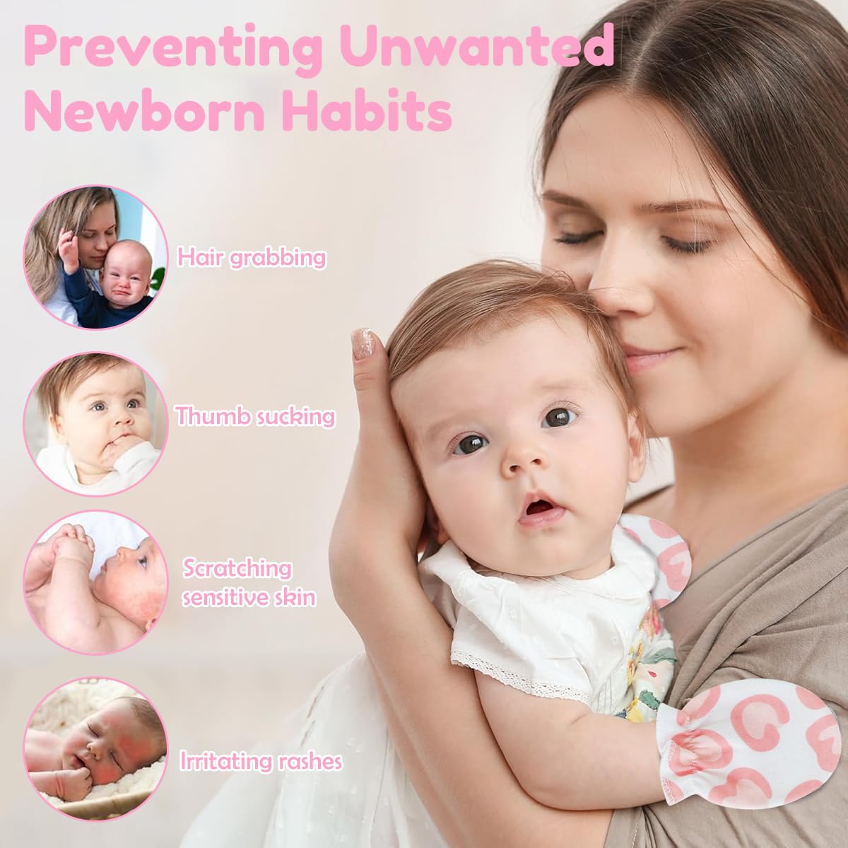 SNOWIE SOFT Baby Scratch Mittens for Preventing Face Scratches with Elastic Cuffs | 6 Pairs Breathable Cotton Gloves