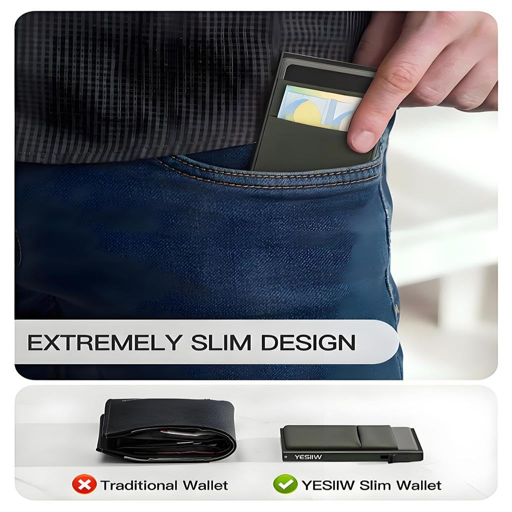 Zibuyu Slim Metal Card Holder Wallet for Men with Pop Up Access and RFID Blocking | 12 Card Aluminum Organizer for Travel