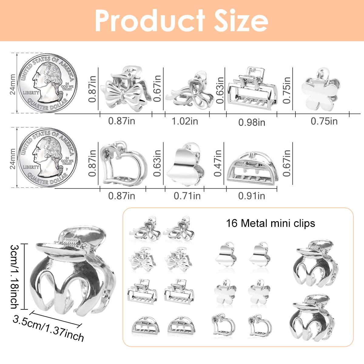 MAYCREATE Claw Clips for Women with Strong Grip Teeth featuring 16 Silver Metal Designs | Y2K Hair Accessories