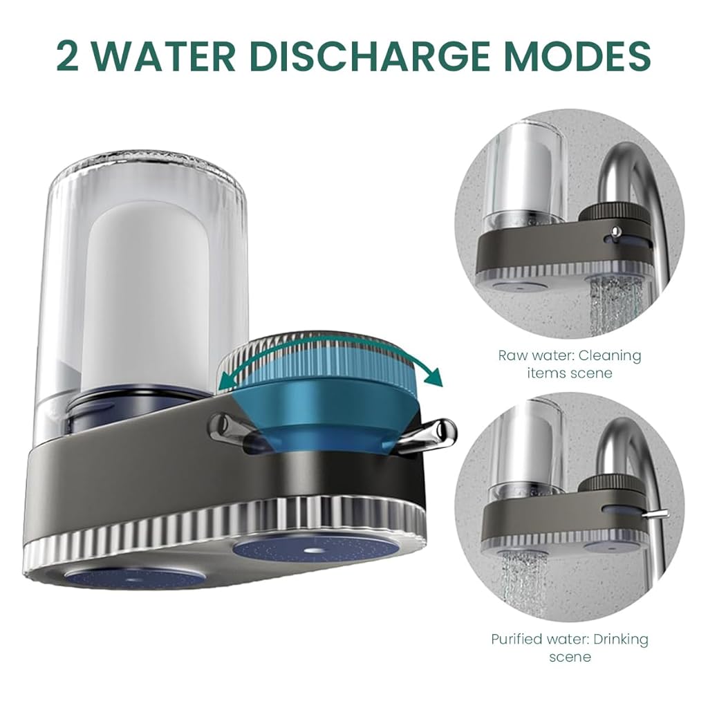 Supvox® Kitchen Sink Water Filter Dual-Spout Water Filter Multi-Level Natural Activated Carbon Filtration Water Filter Transparent Filtration Bin Design Universal Water Filter Kitchen, Bathroom