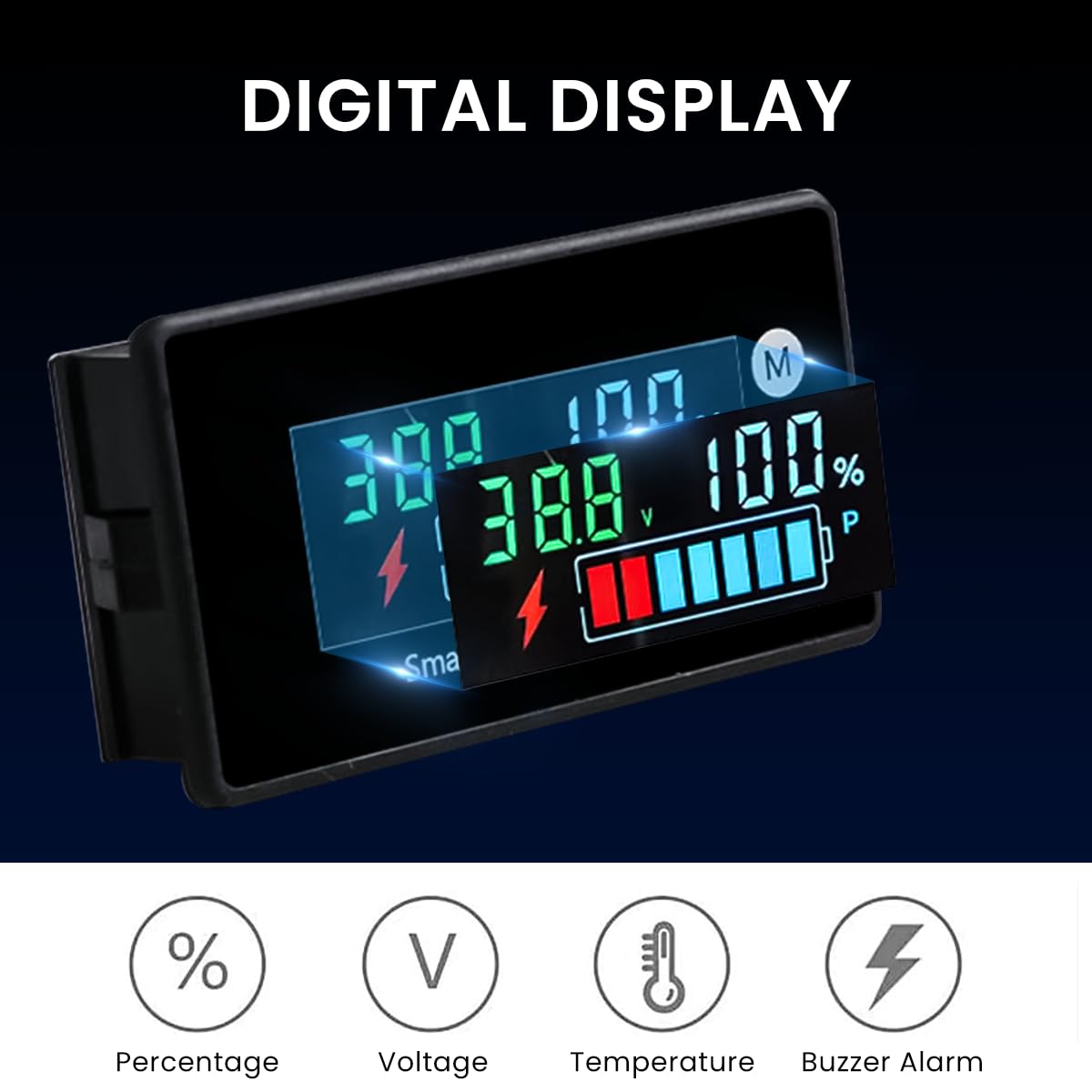 Serplex® Battery Monitor for DC 8V-100V IPX7 Waterproof Vehicles Battery Monitor with Voltage Monitor LCD Digital Battery Capacity Remaining Capacity Percentage Tester for Motorcycle, Scooters