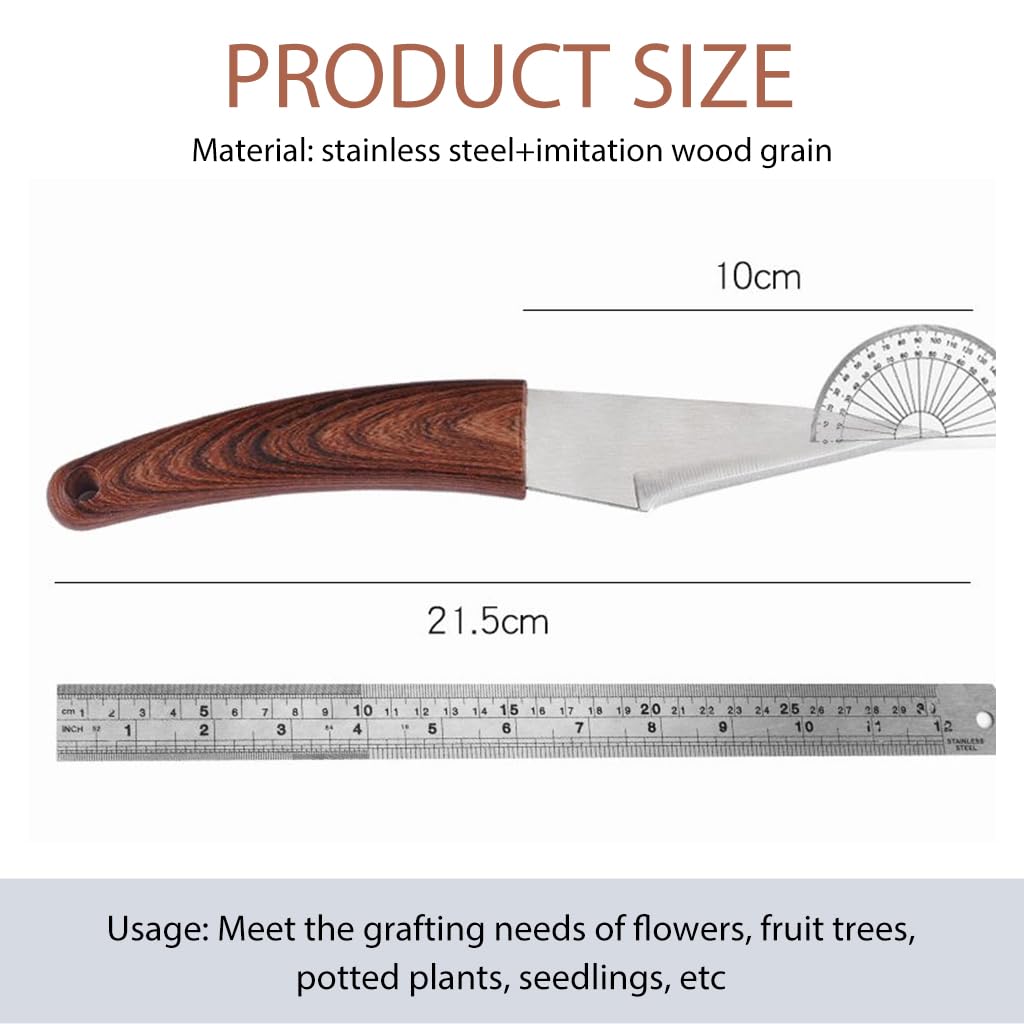 Optifit® Grafting Tool with Portable Laether Pouch, Stainless Steel Grafting Tool for Organic Fruits Tree, Shoot Tool Pruning Cutter with Wooden Handle