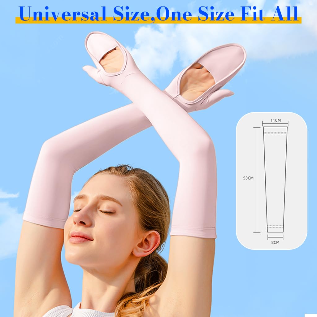 Venzina UV Sun Protection Arm Sleeves for Outdoor Sports with UPF 50+ and Anti Slip Design | Cooling Pink Ice Silk for Women and Girls